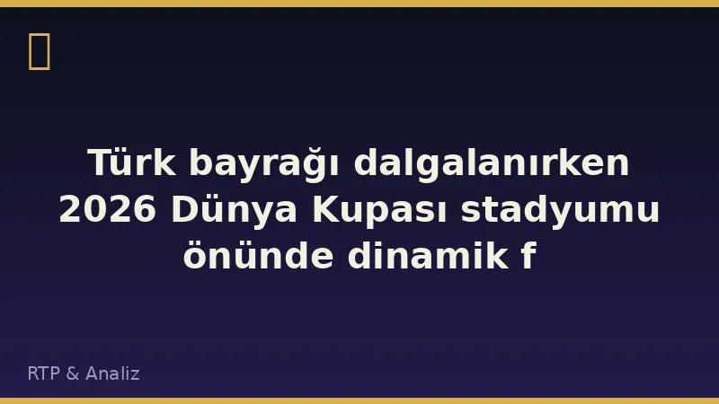 Türk bayrağı dalgalanırken 2026 Dünya Kupası stadyumu önünde dinamik futbolcu silüetleri